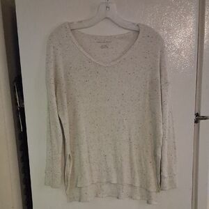 American Eagle Outfitters Cream Speckled V-Neck Long Sleeve Sweater